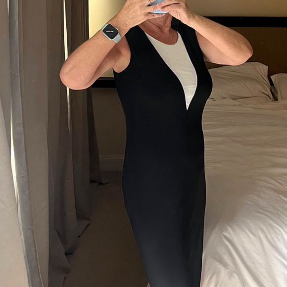 DONNA RICCO BLACK AND WHITE LINED KNEE LENGTH DRESS SIZE 4 - Picture 3 of 5